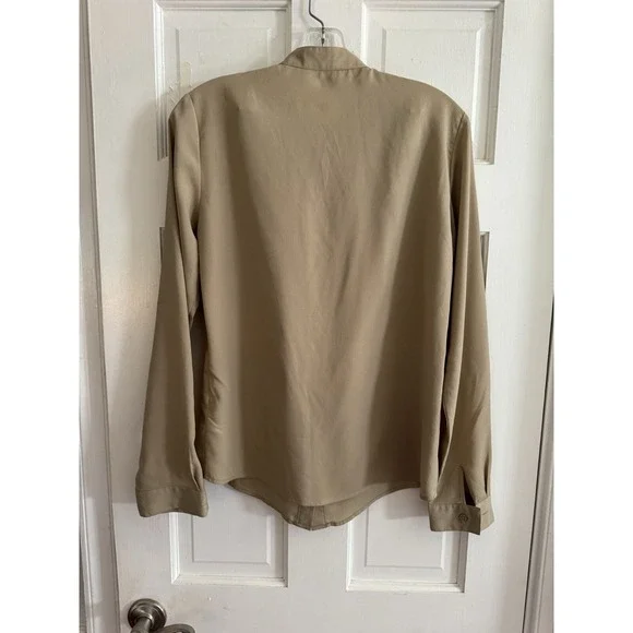 MICHAEL KORS Blouse Women's Sz 6 Ruffled Button-Up Shirt Top Tan - Picture 6 of 8